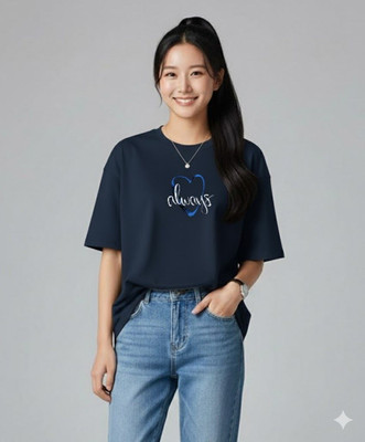 UrGear Printed Women Round Neck Navy Blue T-Shirt