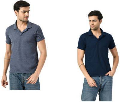 Indistar Solid Men Boat Neck Light Blue, Navy Blue T-Shirt