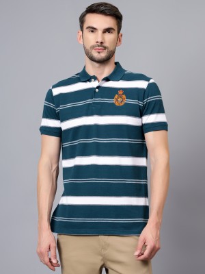 CANTABIL Striped Men Polo Neck Blue T-Shirt