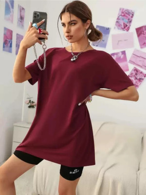 UNICONIC Solid Women Round Neck Maroon T-Shirt