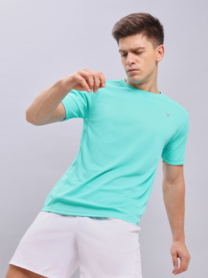 TECHNOSPORT Solid Men Round Neck Light Blue T-Shirt