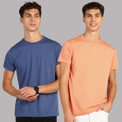 METRONAUT Solid Men Round Neck Blue, Orange T-Shirt