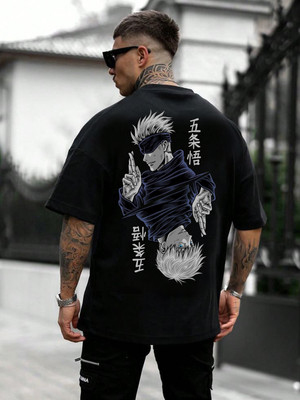 SQF Printed Men Round Neck Black T-Shirt
