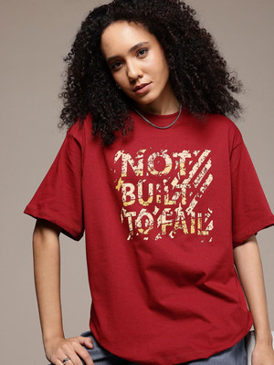 Roadster Printed Women Round Neck Red T-Shirt