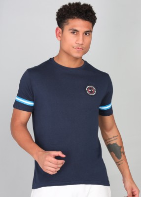 M7 By Metronaut Solid Men Round Neck Dark Blue T-Shirt