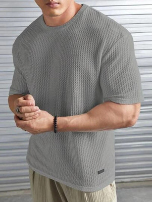 COPEHHI Solid Men Round Neck Grey T-Shirt