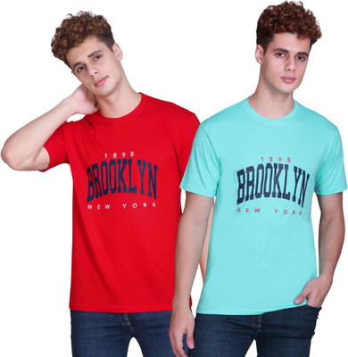 Zeffit Printed Men Round Neck Light Blue, Red T-Shirt