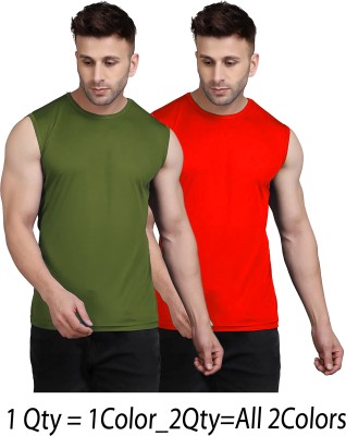 UDI n ADI Solid Men Round Neck Dark Green, Red T-Shirt