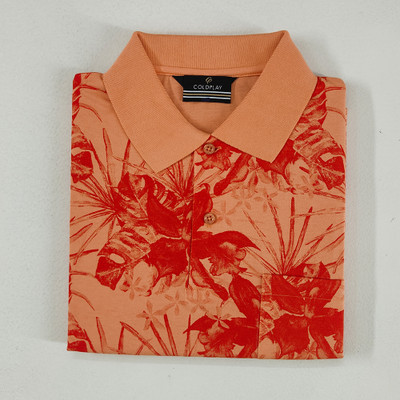 COLORTRAIT Printed Men Polo Neck Orange T-Shirt