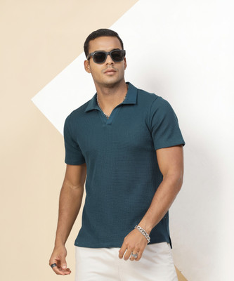 RIGO Self Design Men Polo Neck Green T-Shirt