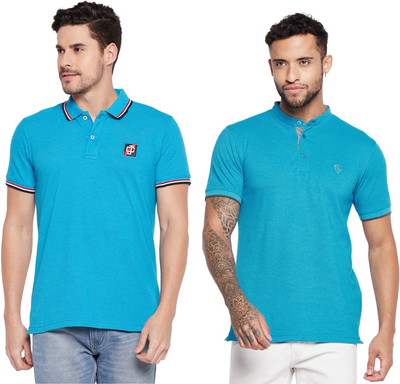 Camey Printed Men Polo Neck Light Blue T-Shirt