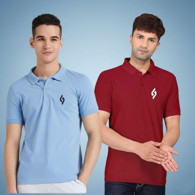 cnw Solid Men Polo Neck Maroon T-Shirt