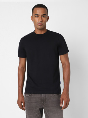 JACK & JONES Solid Men Round Neck Black T-Shirt