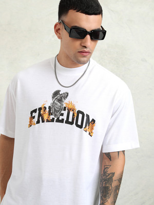 HIGHLANDER Printed Men Round Neck White T-Shirt