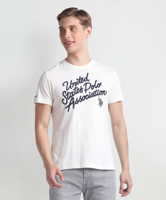 U.S. POLO ASSN. Typography Men Round Neck White T-Shirt