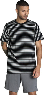 PUMA Striped Men Round Neck Black T-Shirt
