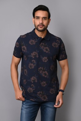 Arbour Printed Men Polo Neck Navy Blue T-Shirt