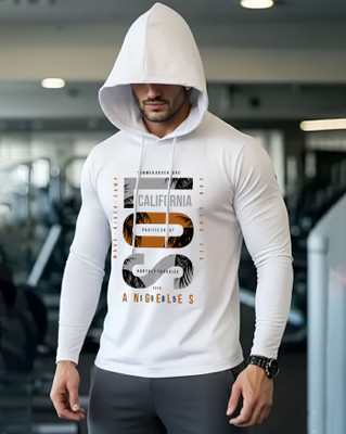 AUSK Printed Men Hooded Neck White T-Shirt