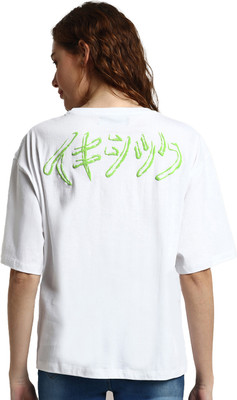 ikichic Printed, Typography Women Round Neck White T-Shirt