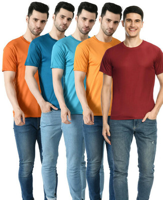 Dam Solid Men Round Neck Multicolor T-Shirt