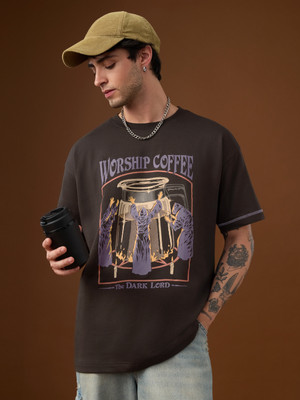 The Souled Store Graphic Print Men Round Neck Brown T-Shirt