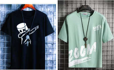 Pachirisu Printed Men Round Neck Navy Blue, Light Green T-Shirt