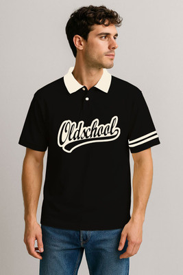 CULISH Printed Men Polo Neck Black T-Shirt