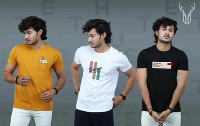 t-hustler Graphic Print Men Round Neck Black, Yellow, White T-Shirt