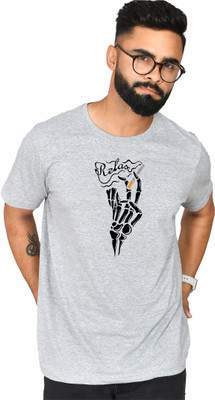 Burundi Blu Printed Men Round Neck Grey T-Shirt