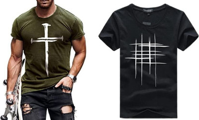 ATTITUDE START OF FASHION Printed Men Round Neck Green, Black T-Shirt