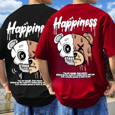 Madilyn Printed Men Round Neck Black, Maroon T-Shirt