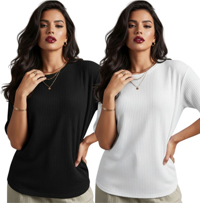 VDTREND Self Design Women Round Neck White T-Shirt