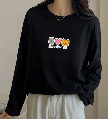 PeakWear Printed Women Round Neck Black T-Shirt