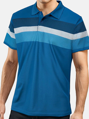 SINDHIGARMENT Printed Men Polo Neck Dark Blue T-Shirt