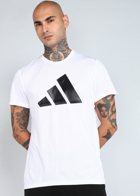 ADIDAS Printed Men Round Neck White T-Shirt