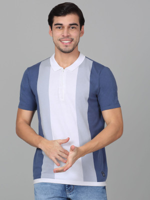 CANTABIL Striped Men Polo Neck Blue T-Shirt