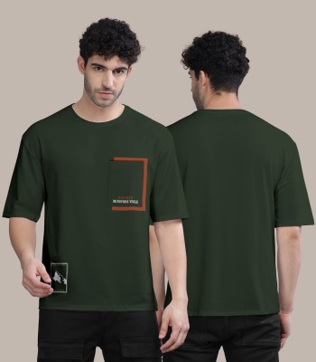 Bullmer Typography, Printed Men Round Neck Dark Green T-Shirt