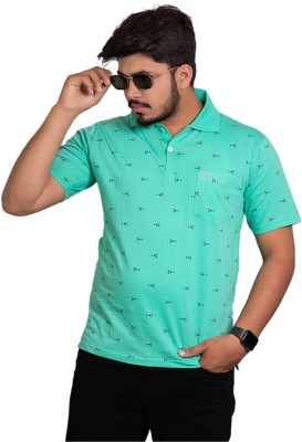 Onestar Printed Men Polo Neck Light Green T-Shirt
