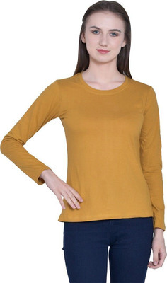 Trendfull Solid Women Round Neck Yellow T-Shirt