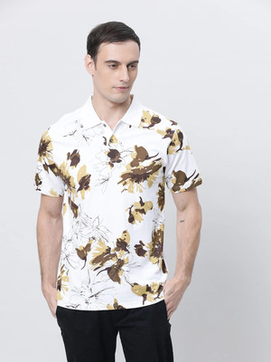 Kryptic Printed Men Polo Neck White T-Shirt