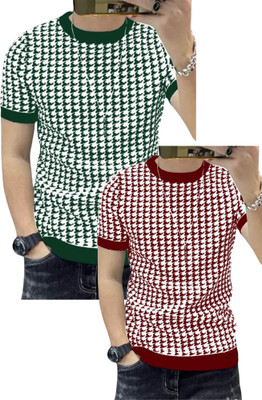 sti Self Design Men Round Neck Multicolor T-Shirt