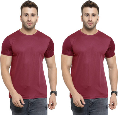 Renowned Solid Men Round Neck Maroon T-Shirt