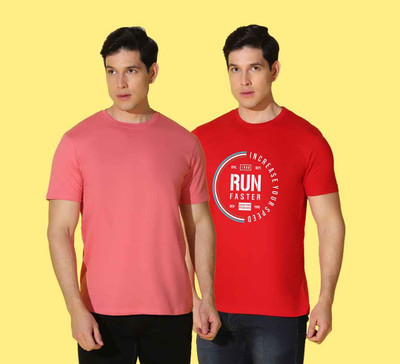 WOOSTRO Solid Men Round Neck Multicolor T-Shirt