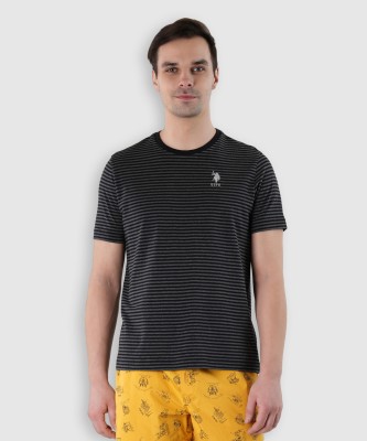 U.S. POLO ASSN. Striped Men Round Neck Black, Grey T-Shirt