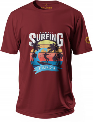 Enciger Printed Men Round Neck Maroon T-Shirt