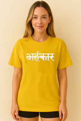 RAJARANCHO Typography Women Round Neck Yellow T-Shirt