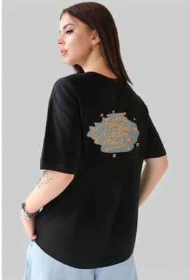 MACK JONNEY Printed Women Round Neck Black T-Shirt