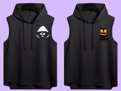 Zxomillo Printed Men Hooded Neck Black T-Shirt