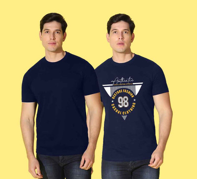 WOOSTRO Typography Men Round Neck Dark Blue T-Shirt