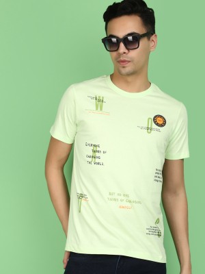 V-MART Typography Men Round Neck Light Green T-Shirt